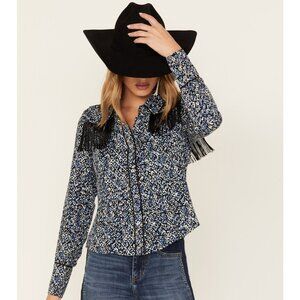 Idyllwind Women's Brooks Print Fringe Long Sleeve Button Down Shirt